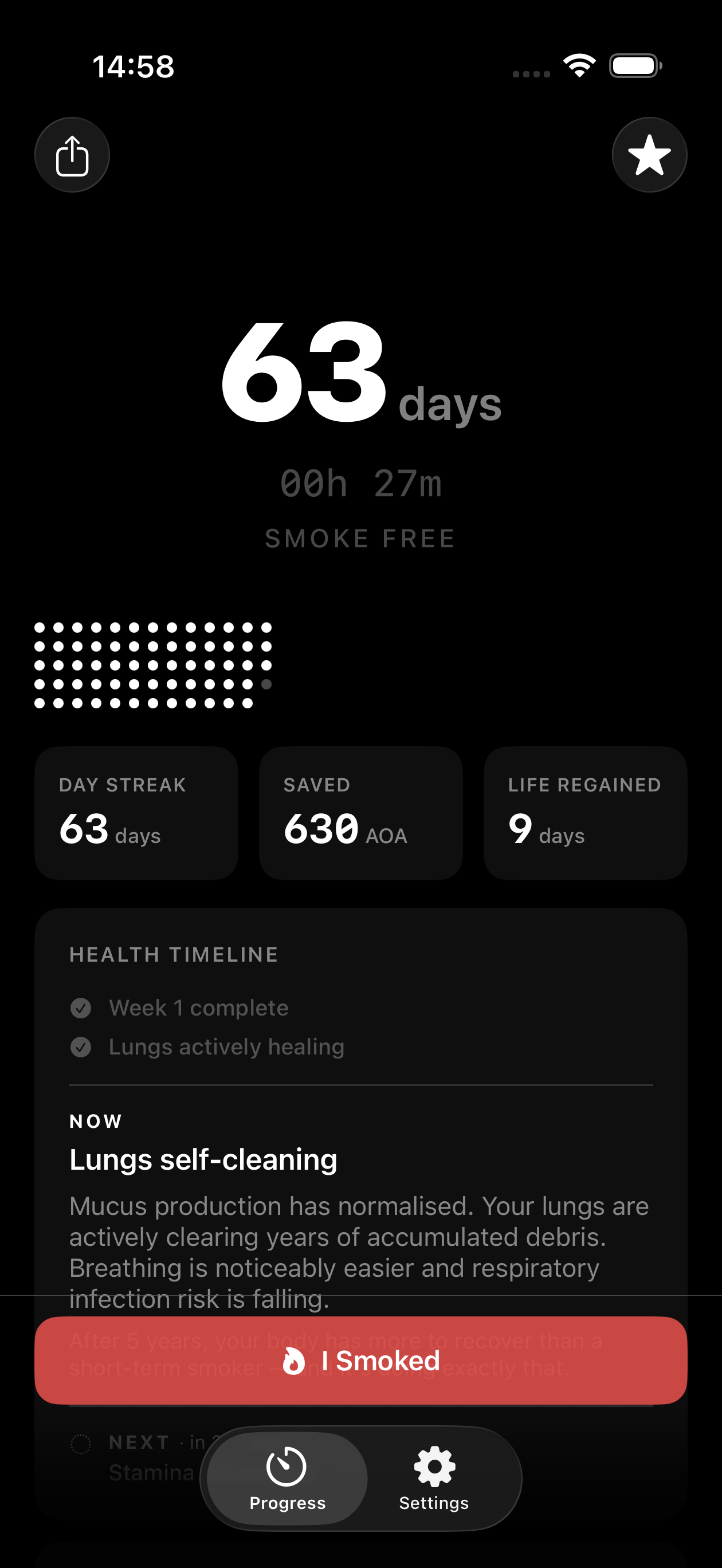 Smoki home screen in dark mode