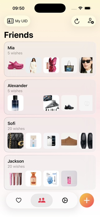 Weeshlist Friends tab showing followed friends' wishlists